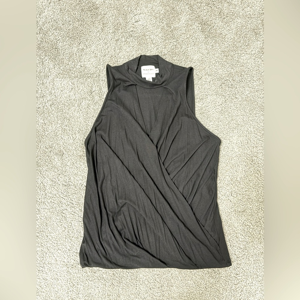 Michael Stars faux wrap sleeveless tank top with neck detail one size black